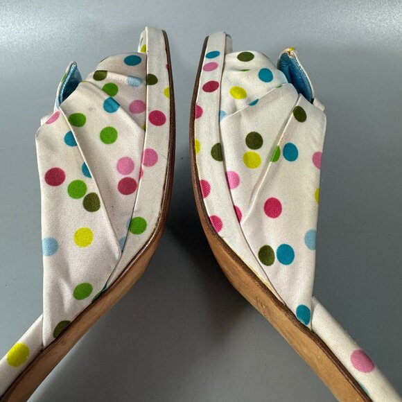COACH White Satin Multicolor Polka Dots Heels Bow Accents, Size 7.5 B - Picture 9 of 15